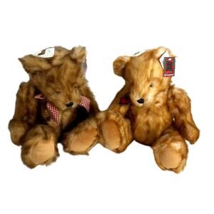 Vintage Dan Dee Collectors Choice Fuzzy Bear Holiday Christmas Set of 2 New